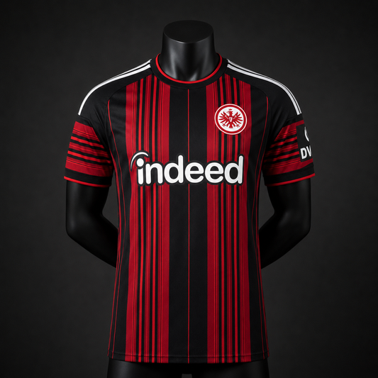 Eintracht Francfort maillot domicile rouge noir Player face